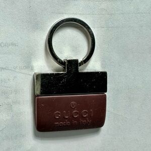 Authentic Vintage Gucci Dark Brown Rubber & Rectangular Brass Key Ring Charm